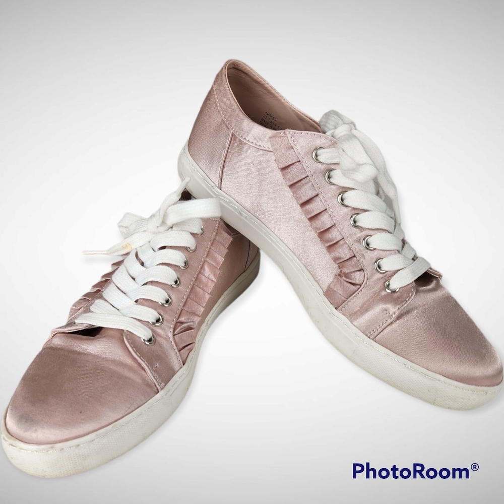 JustFabulous Blush Pink satin ruffled Agness sneaker size 7
